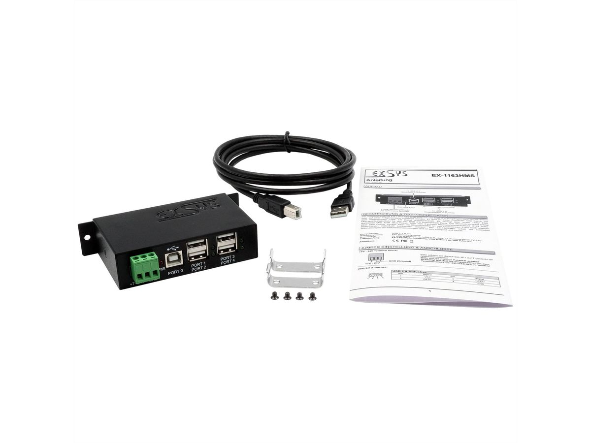 EXSYS EX-1163HMS Hub métal USB 2.0, 4 ports, Protection contre les surtensions ESD de 15KV