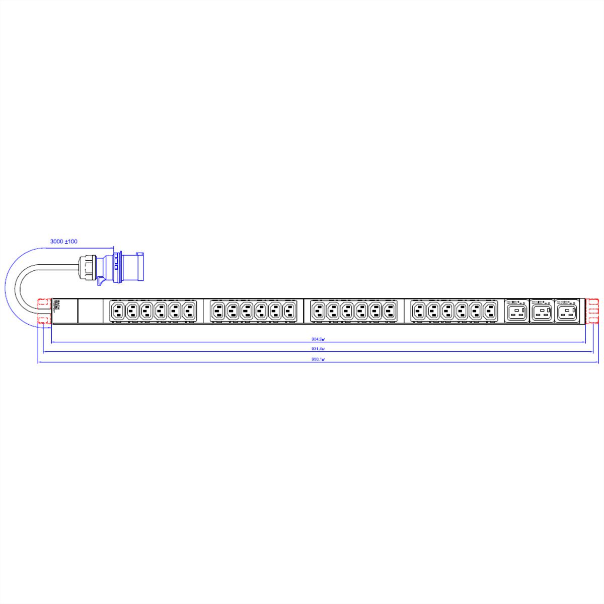 BACHMANN IT PDU ALU 1U 24x C13 3x C19 CEE 16A bleu