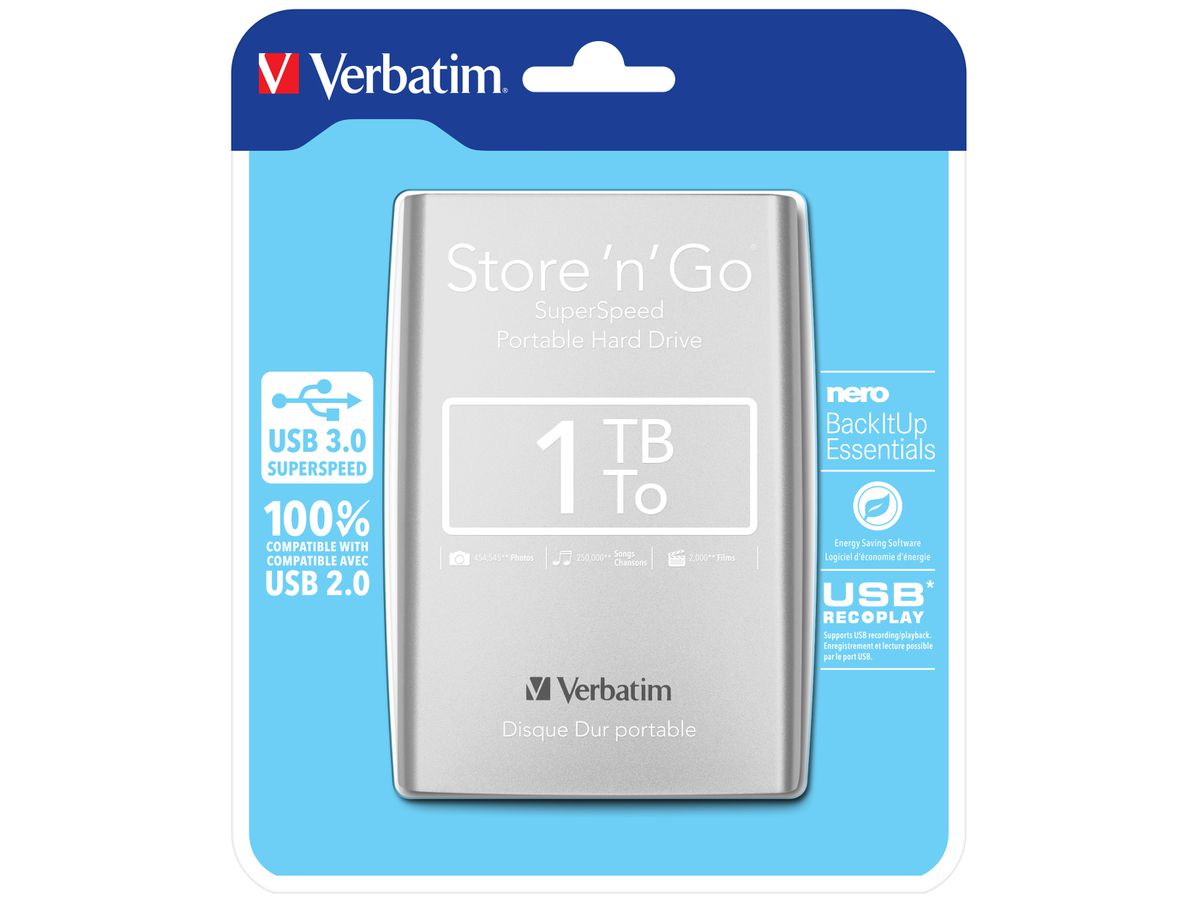 Verbatim Store 'n' Go 1000Go Argent disque dur externe