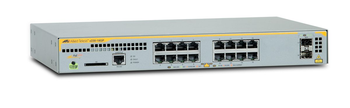 Allied Telesis AT-x230-18GP-50 Commutateur de réseau géré L2+ Gigabit Ethernet (10/100/1000) Connexion Ethernet, supportant l'alimentation via ce port (PoE) Gris