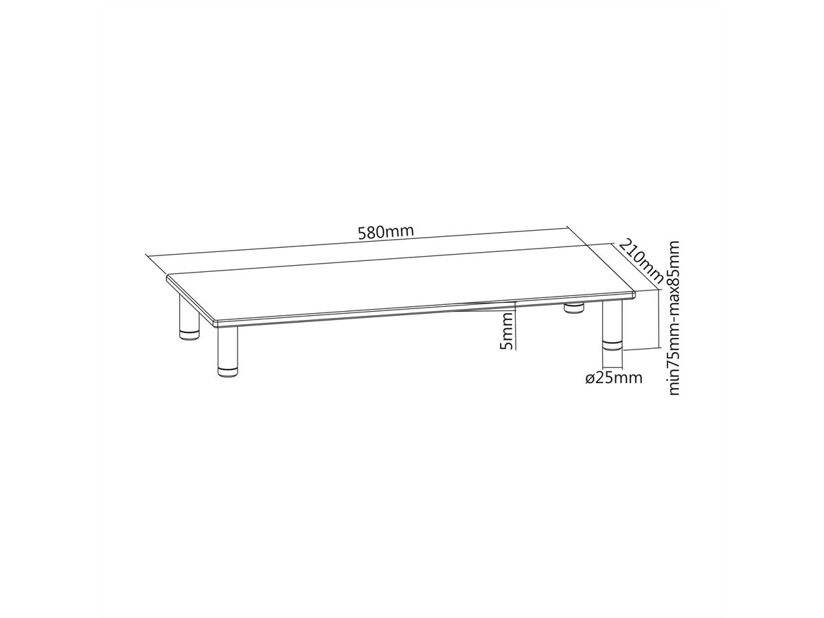 ROLINE Support en verre pour écran, forme rectangulaire, réglable en hauteur