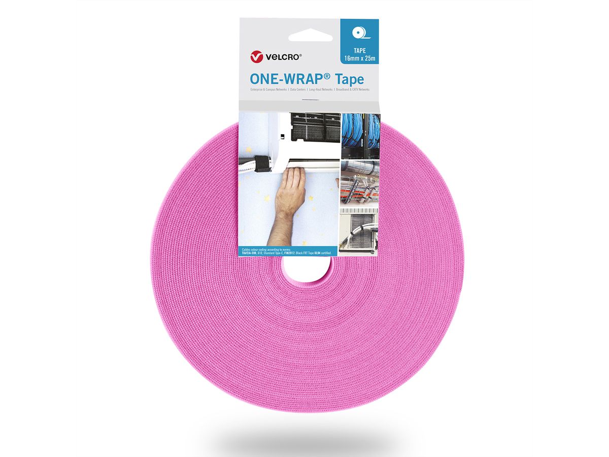 VELCRO® One Wrap® Bande 16 mm, rose, 25 m