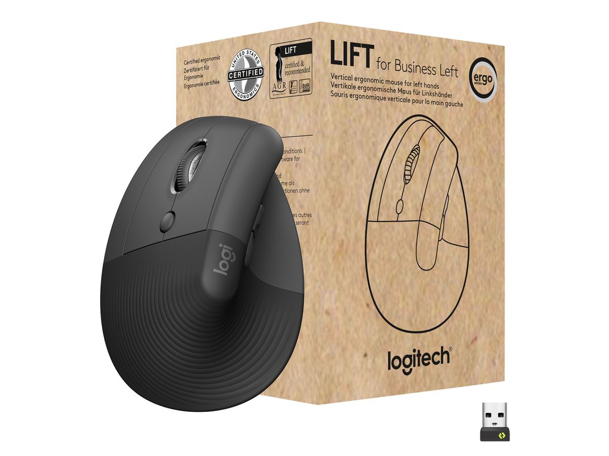 Logitech Lift for Business souris Gauche RF sans fil + Bluetooth Optique 4000 DPI
