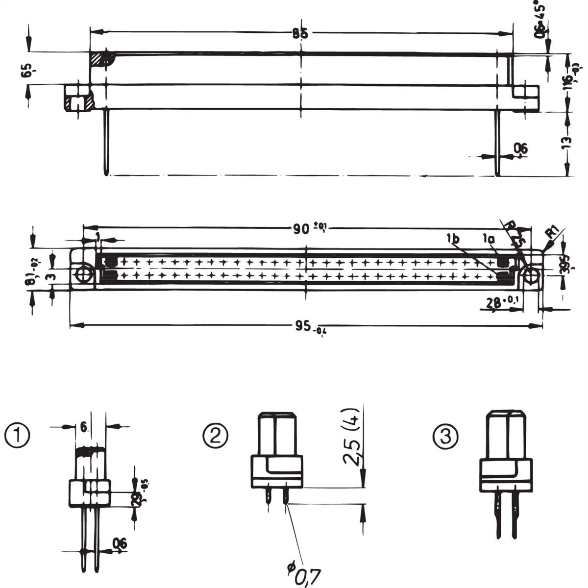 Connecteur SCHROFF Type B, EN 60603, DIN 41612, femelle, 64 contacts, broches à souder, 2.5 mm