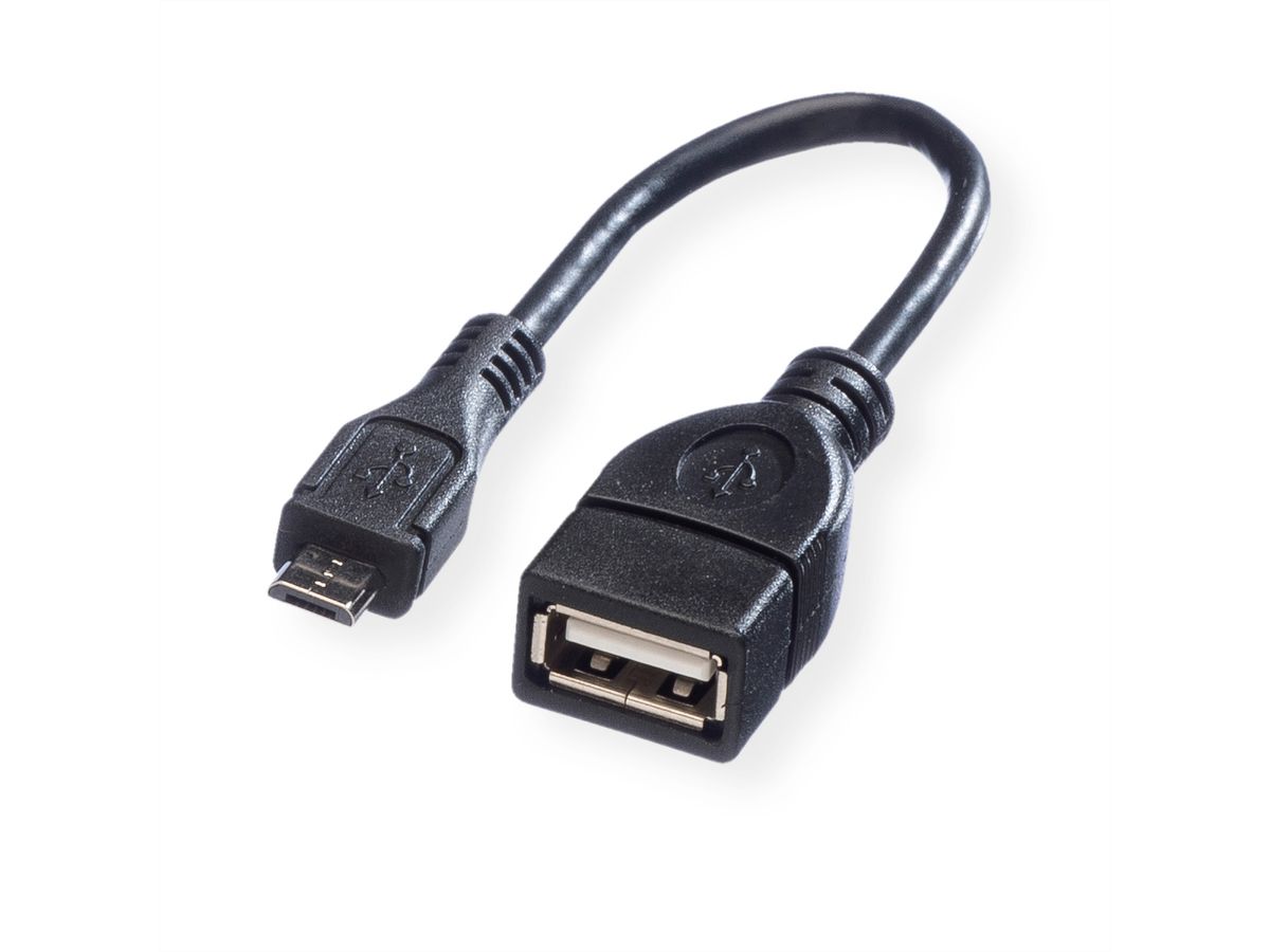 VALUE Câble USB 2.0, USB A femellle - Micro USB B mâle, OTG, 0,15 m