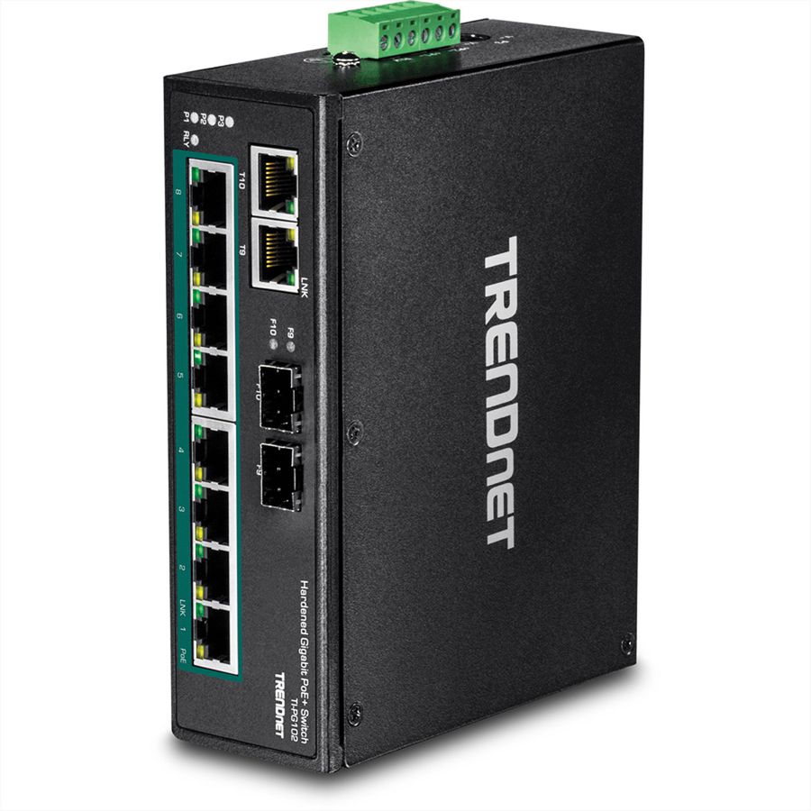 TRENDnet TI-PG102 Switch Rail DIN PoE+ Gigabit industriel à 10 ports