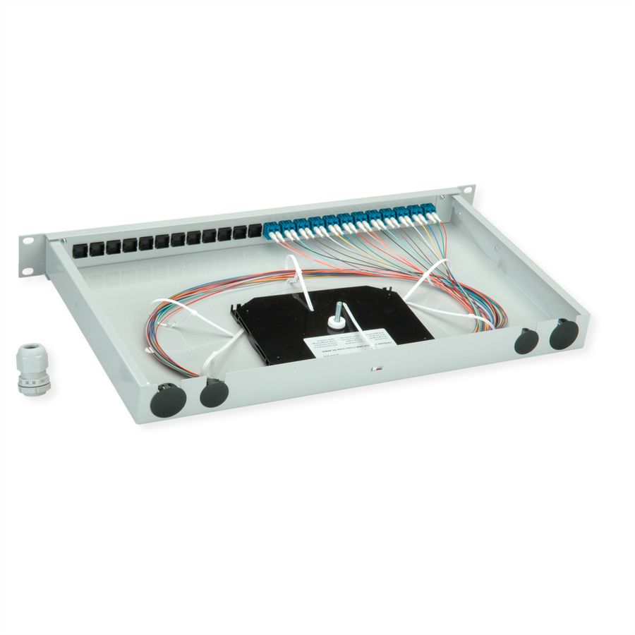 TELEGÄRTNER BASIS eco Panneau FO avec coupleurs et pigtails, 12x LC Duplex, bleu, OS2 PC, Grade C