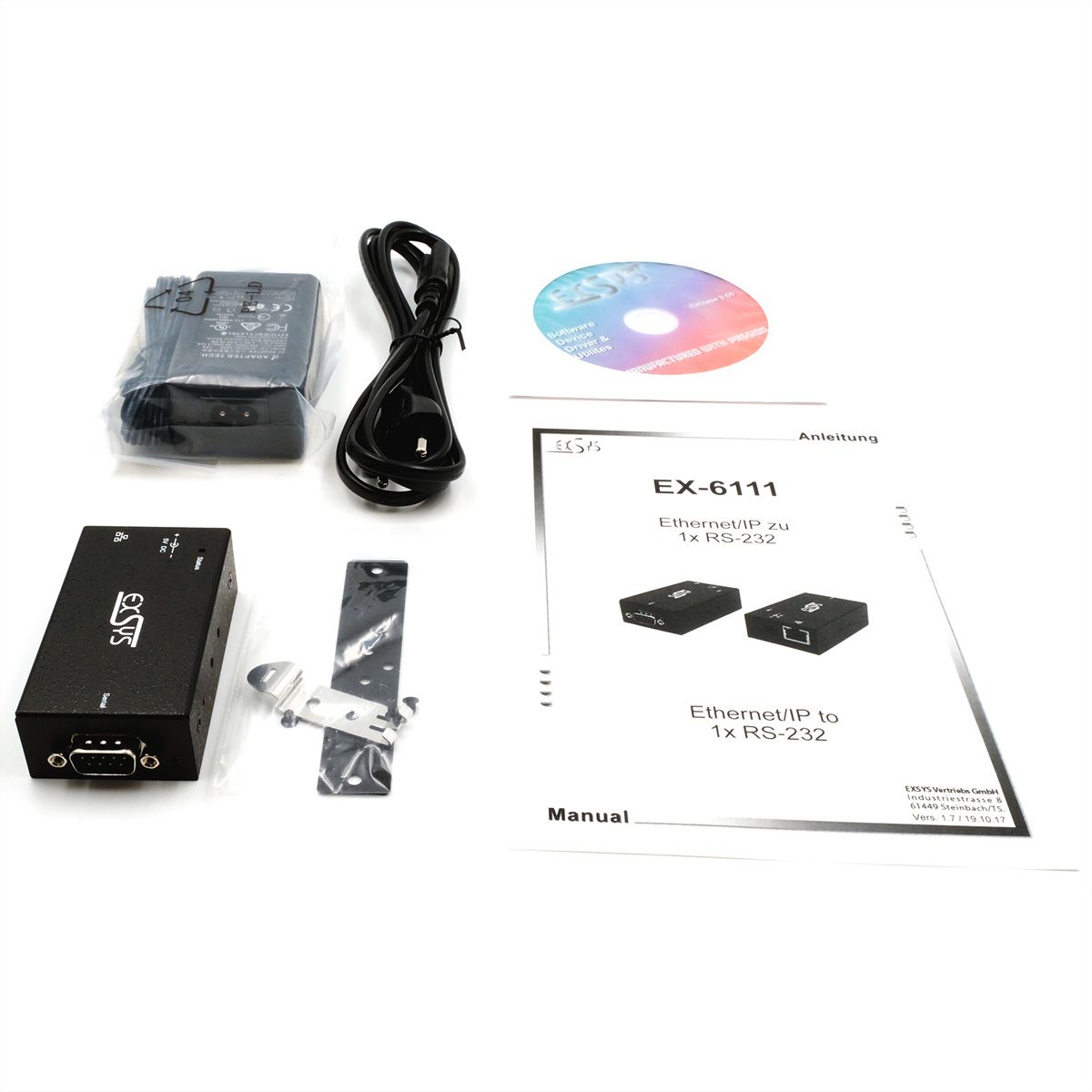 EXSYS EX-6111-2PoE Ethernet PoE vers 1 x port RS-232, Adaptateur secteur 5V/4A