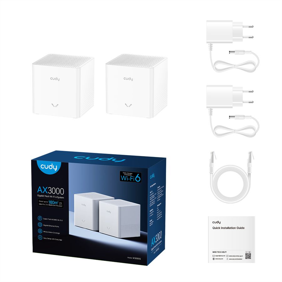 CUDY M3000S AX3000 Système Mesh Wi-Fi 6, pack de 2