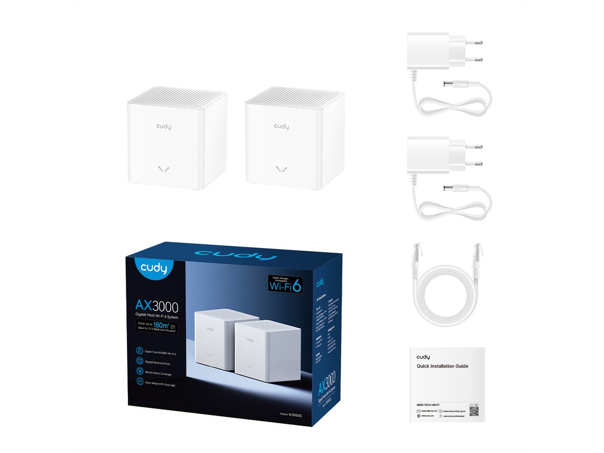 CUDY M3000S AX3000 Système Mesh Wi-Fi 6, pack de 2
