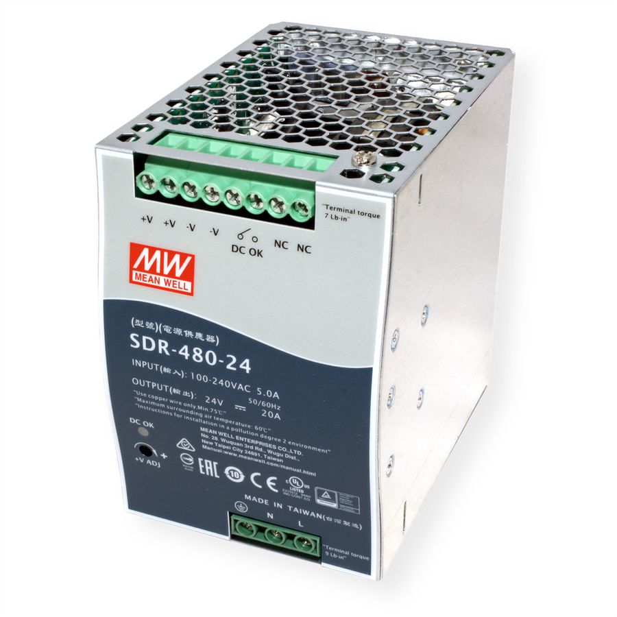 Mean Well SDR-480-24 Alimentation Glissières DIN 480W 24V DC