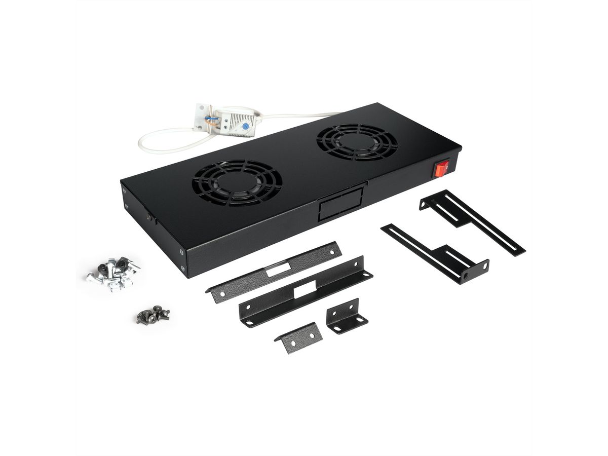 ROLINE 19" Unité de ventilation, 2 ventilateurs, thermostat, noire