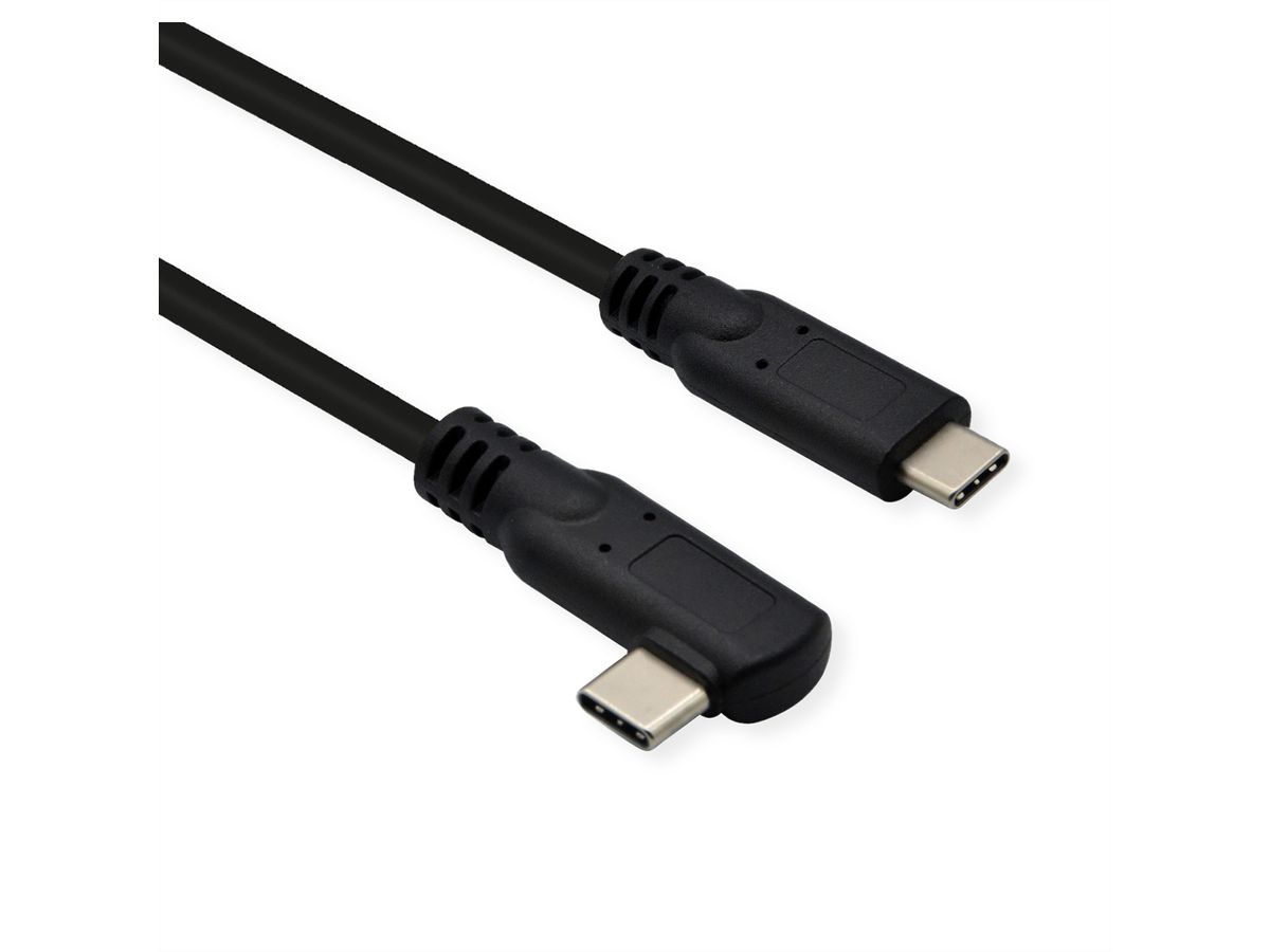 ROLINE Câble USB 3.2 Gen 2x2, avec PD (Power Delivery) 20V5A, avec Emark, C-C, M/M, 1x coudé à 90°, 20 Gbit/s, noir, 1 m