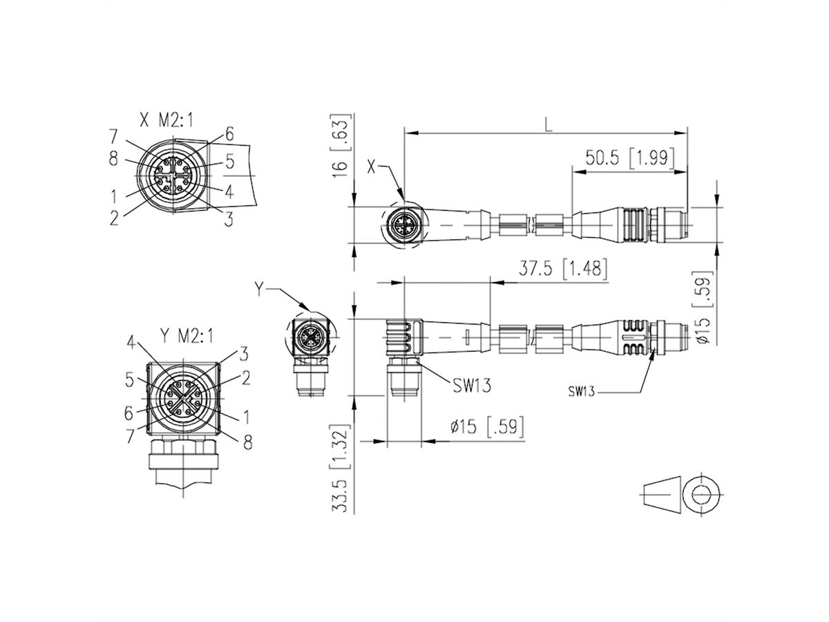 METZ CONNECT Câble Ethernet industriel M12 droit-coudé, codage X, 2 m