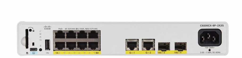 Cisco Catalyst C9200CX-8P-2X2G-A commutateur réseau Géré L2/L3 Gigabit Ethernet (10/100/1000) Connexion Ethernet, supportant l'alimentation via ce port (PoE) Gris