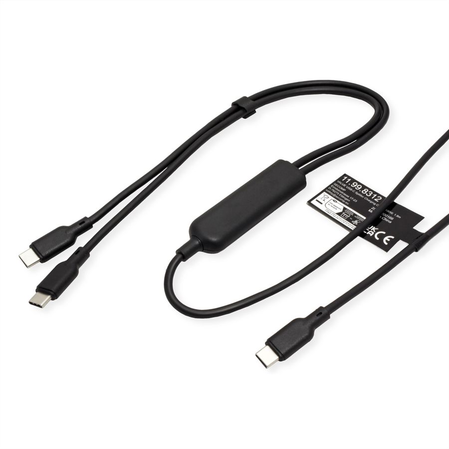 VALUE Câble de chargement USB2.0 en Y, Type C vers 2x C, M/M, max. 100W, noir, 1,8 m