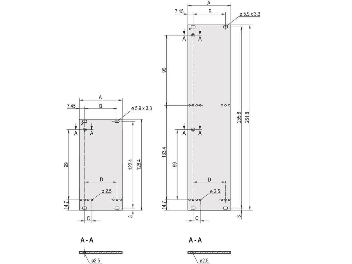 SCHROFF Unité enfichable, face avant, non blindée, pour poignée trapézoïdale statique, 3 U, 4 CV, 2,5 mm, alu, face avant anodisée, face arrière conductrice