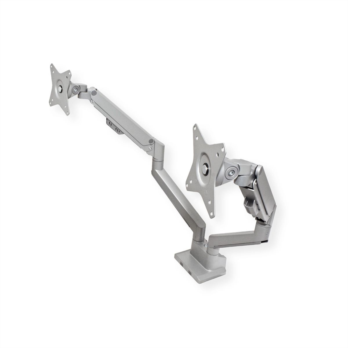 ROLINE Support double LCD, fixation sur bureau, vérin à gaz, 5 articulations, 17-23", jusqu'à 2x 9 kg, argent