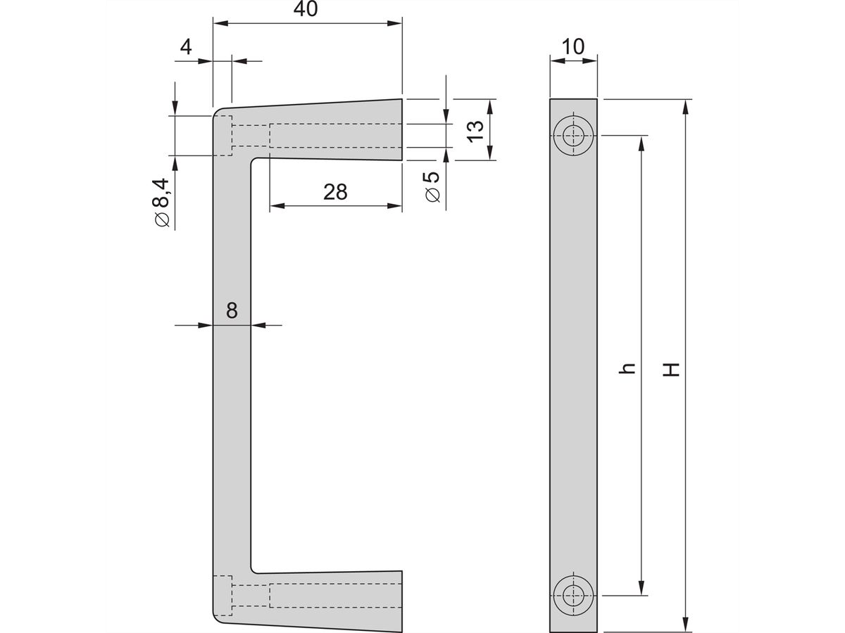 Poignée avant MultipacPRO SCHROFF, en une pièce, largeur 10 mm, 4 U