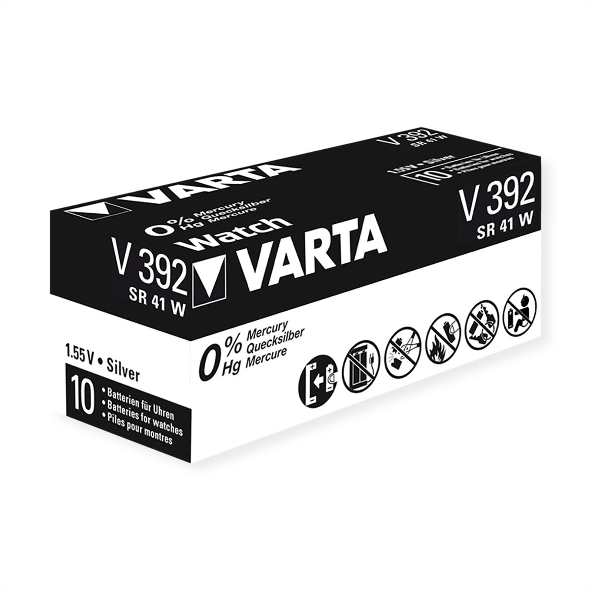 VARTA SR41, paquet de 10, 1,55V, 39mAh, V 392 HC, Oxyde d'argent