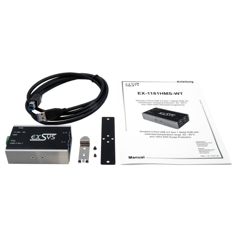 EXSYS EX-1181HMS-WT Petit hub métallique USB 3.2 Gen 1 à 4 ports