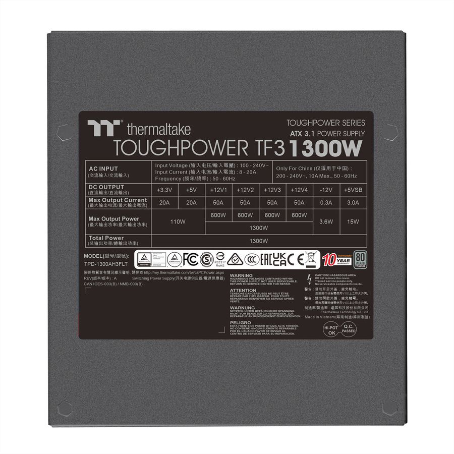 Thermaltake Toughpower TF3 1300W, Bloc d'alimentation