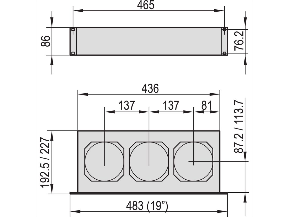 SCHROFF Ventilateur de poussée 19", 2 U, axial, large gamme AC, profondeur de panneau 160 mm, 515 m³h