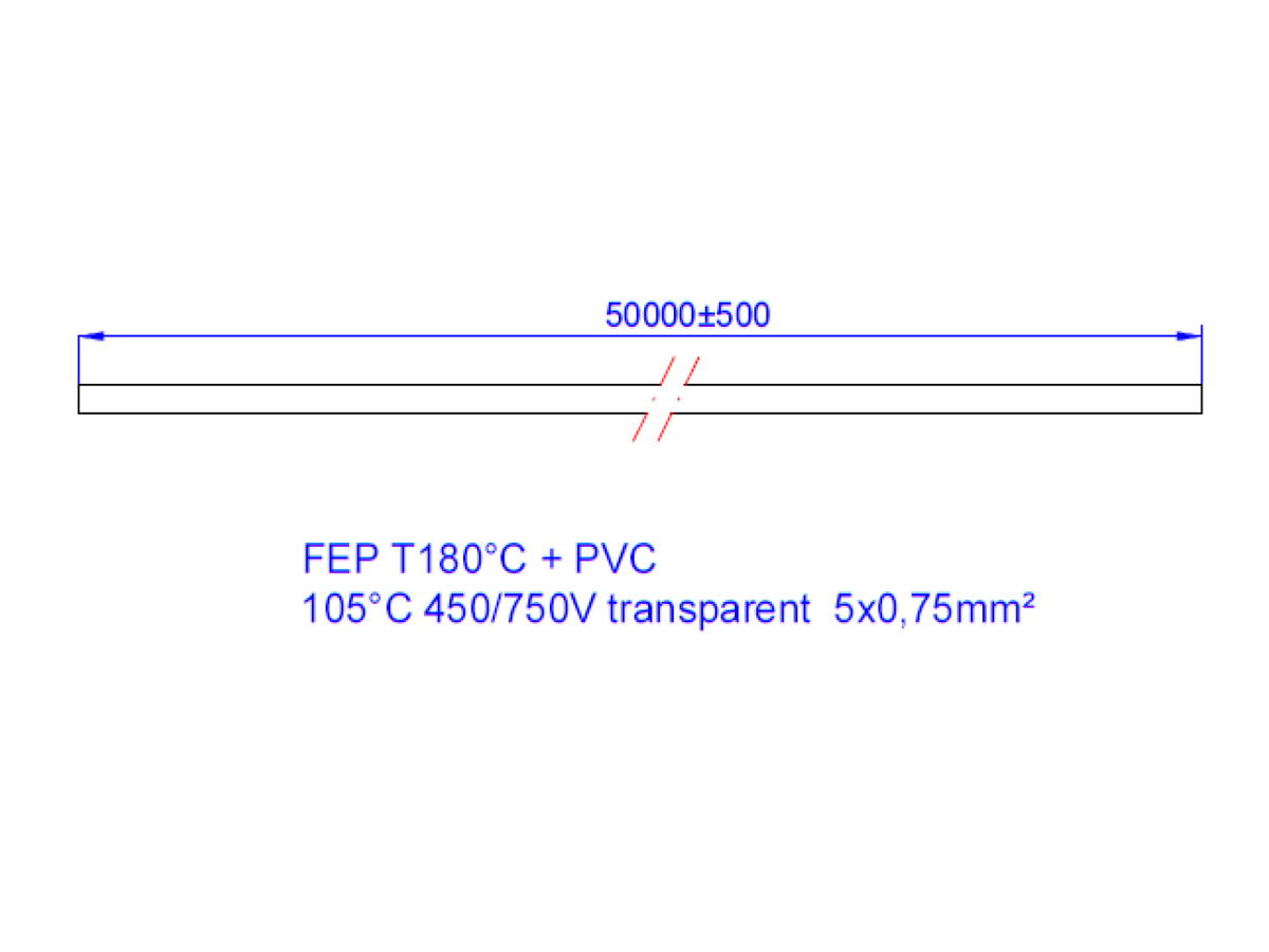 BACHMANN Câble transparent 5x0,75 50m, fils ouverts/fils ouverts FEP/ PVC