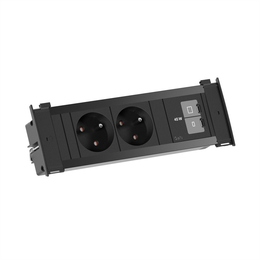BACHMANN KAPSA S 2xUTE 1xUSB C/C 45W, 2m AEH RAL9005 noire