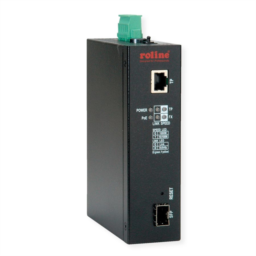 ROLINE Convertisseur industriel Gigabit Dual Speed 100/1000 Fibre, avec fonction PoE