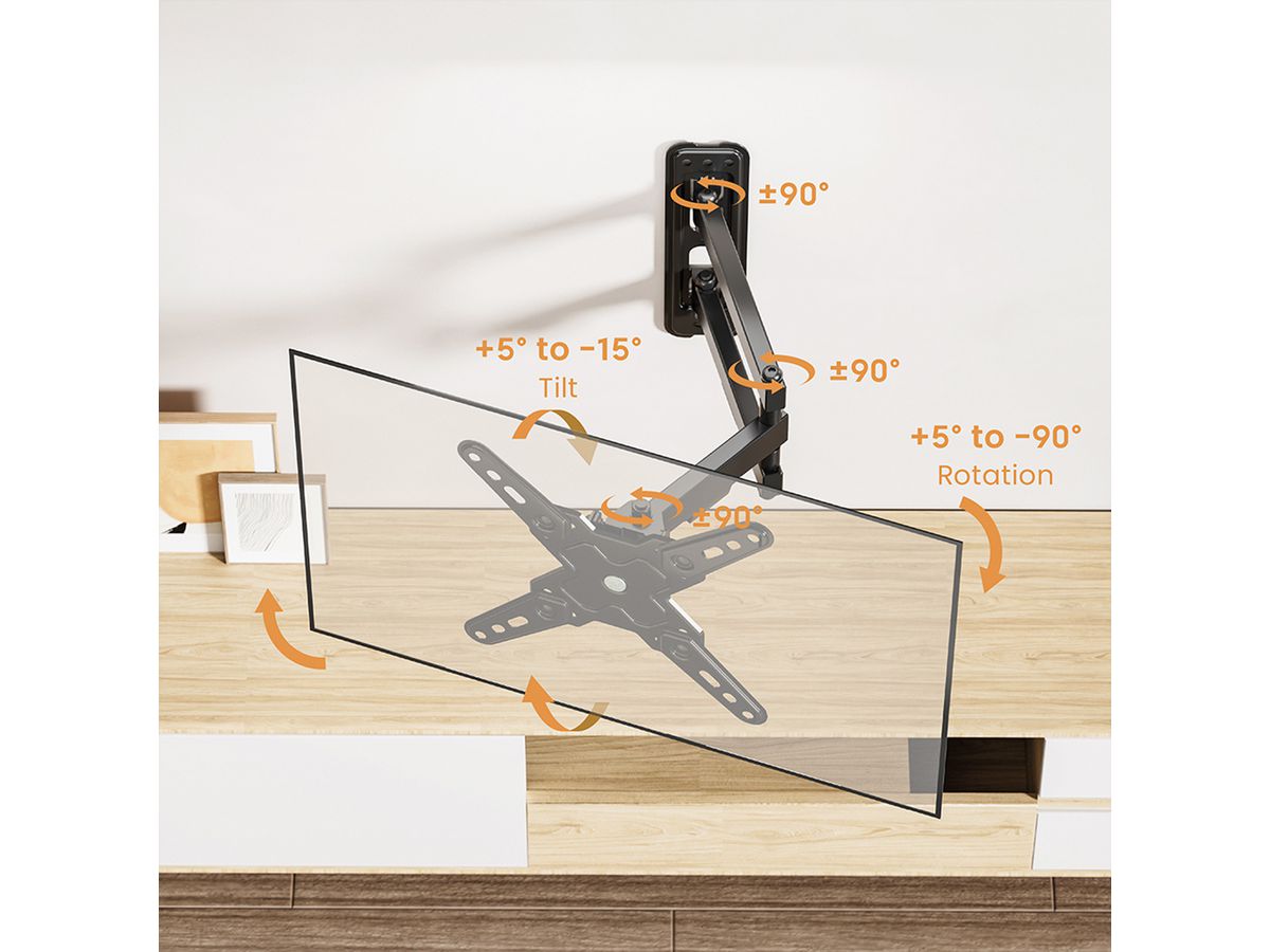 VALUE Bras TV mural, 3 axes, 13-43 pouces, jusqu'à 20 kg