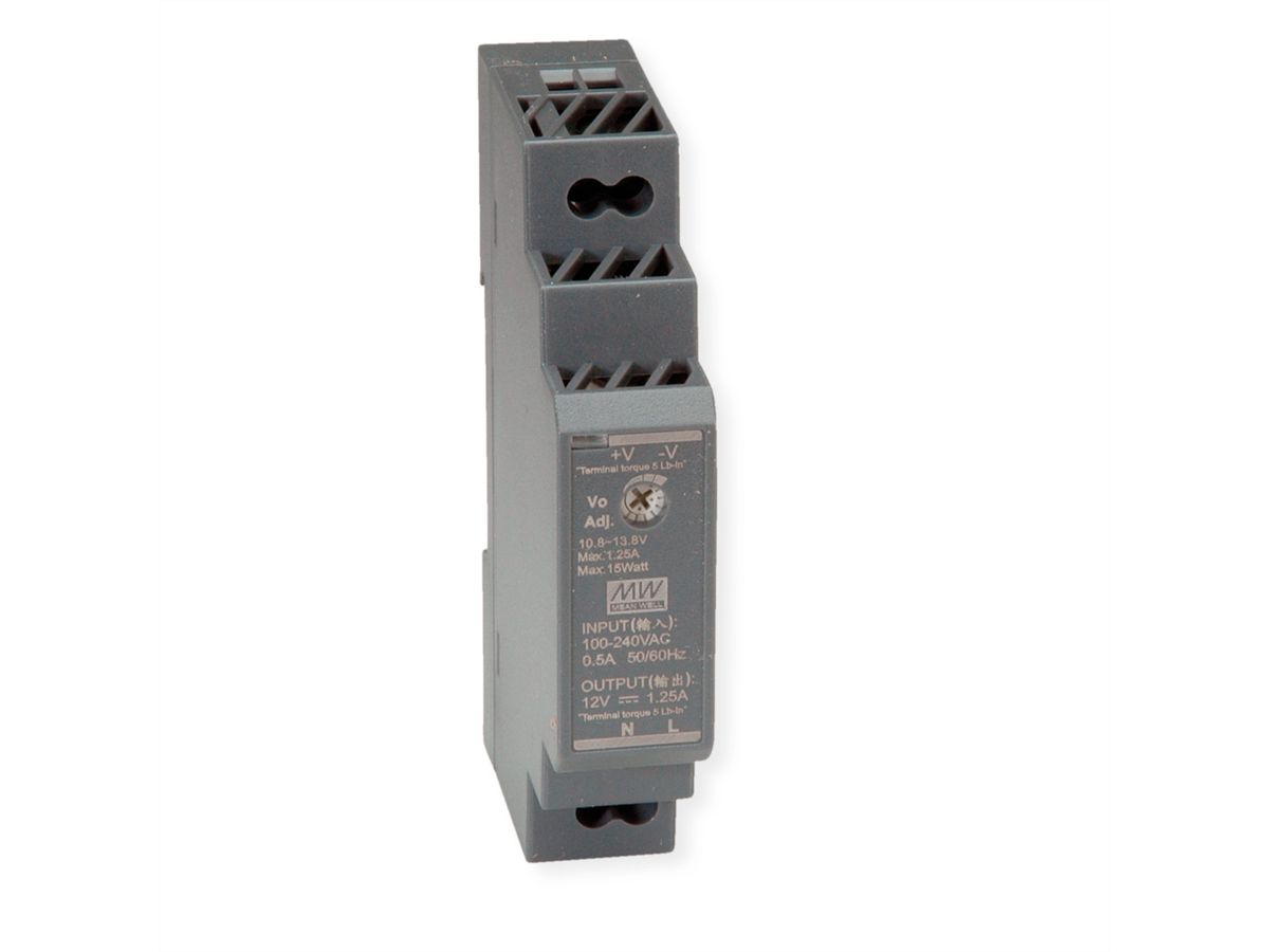 MEAN WELL HDR-15-12 Alimentation industrielle DIN 15W 12V DC, anthracite