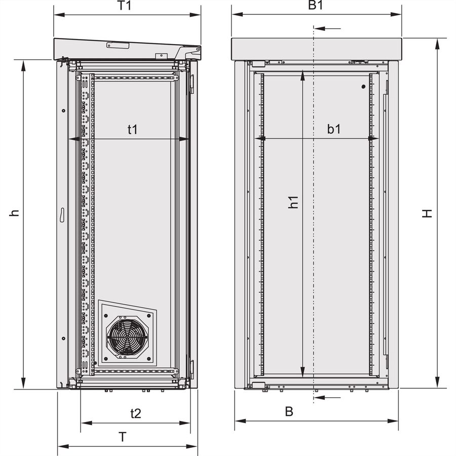 SCHROFF - Armoire modulaire pour l'extérieur avec porte double, ventilateur, 1330H 1300W 600D