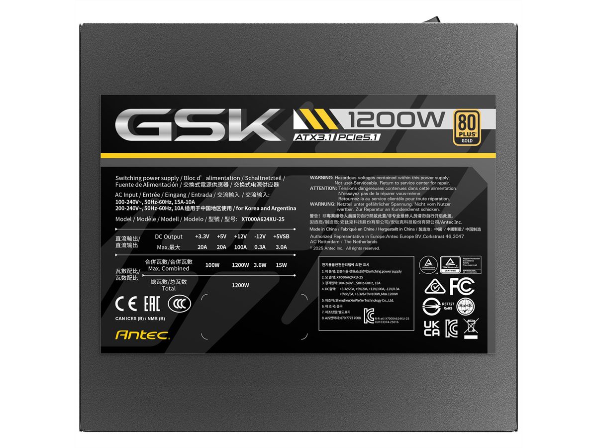 ANTEC GSK 1200 ATX3.1 Bloc d'alimentation 1200 W entièrement modulaire, certifié 80 PLUS Gold