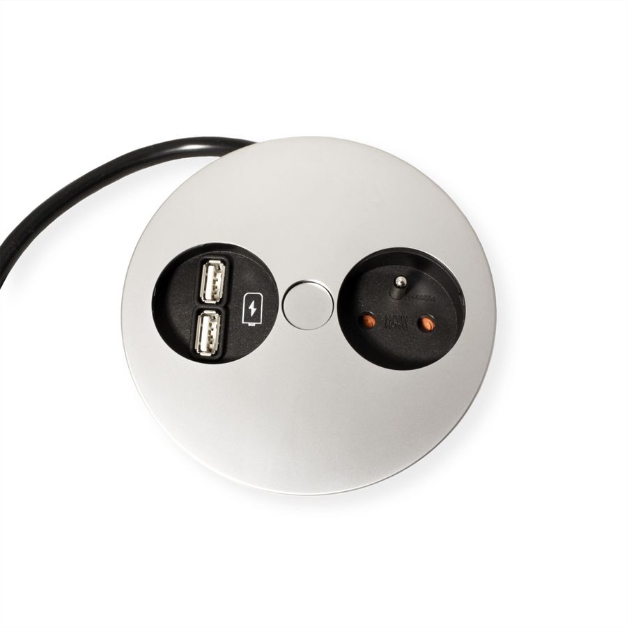 BACHMANN TWIST Prise 1x UTE, chargeur USB, chrome, 0,2 m