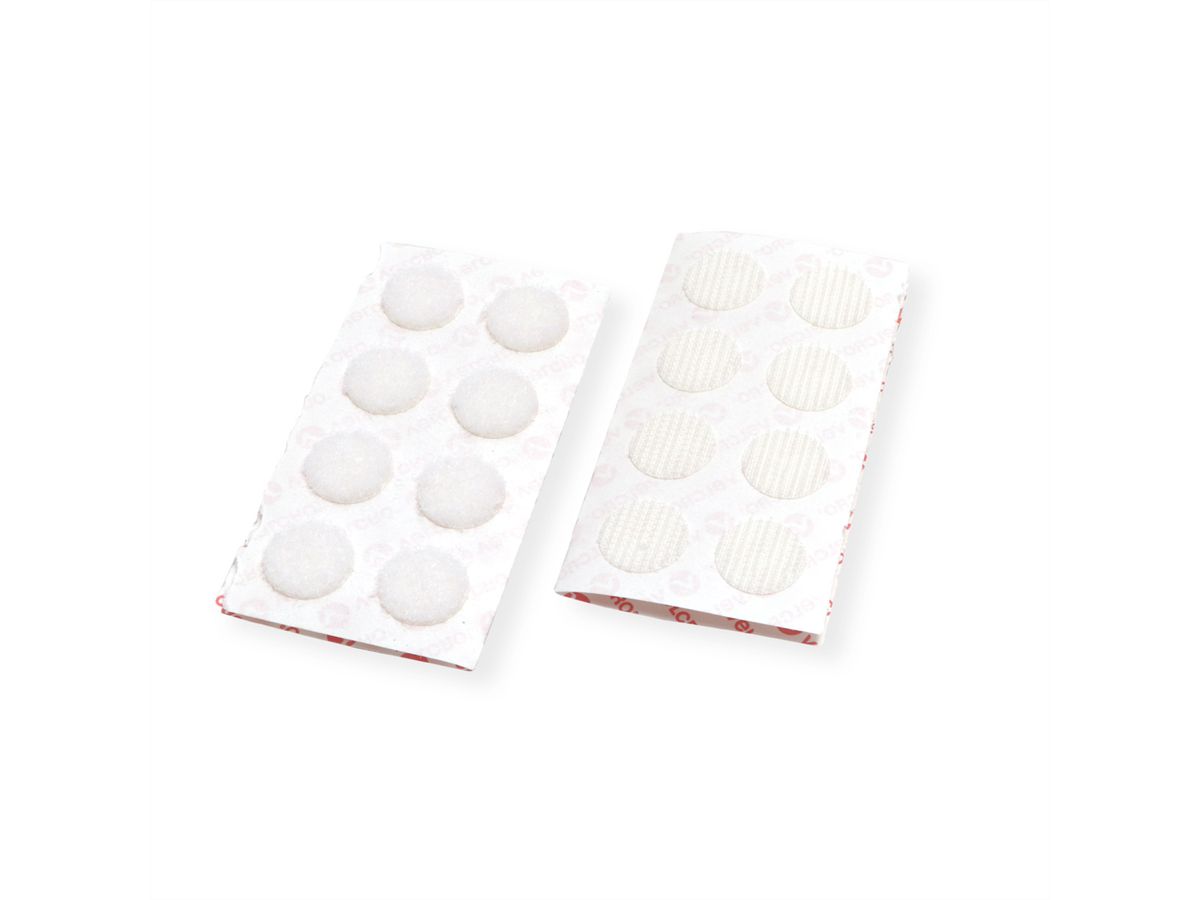 VELCRO® Boutons ronds 16mm x 16 blancs, crochets & velours autocollants