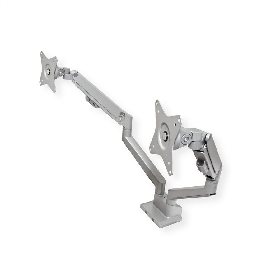 ROLINE Support double LCD, fixation sur bureau, vérin à gaz, 5 articulations, 17-23", jusqu'à 2x 9 kg, argent
