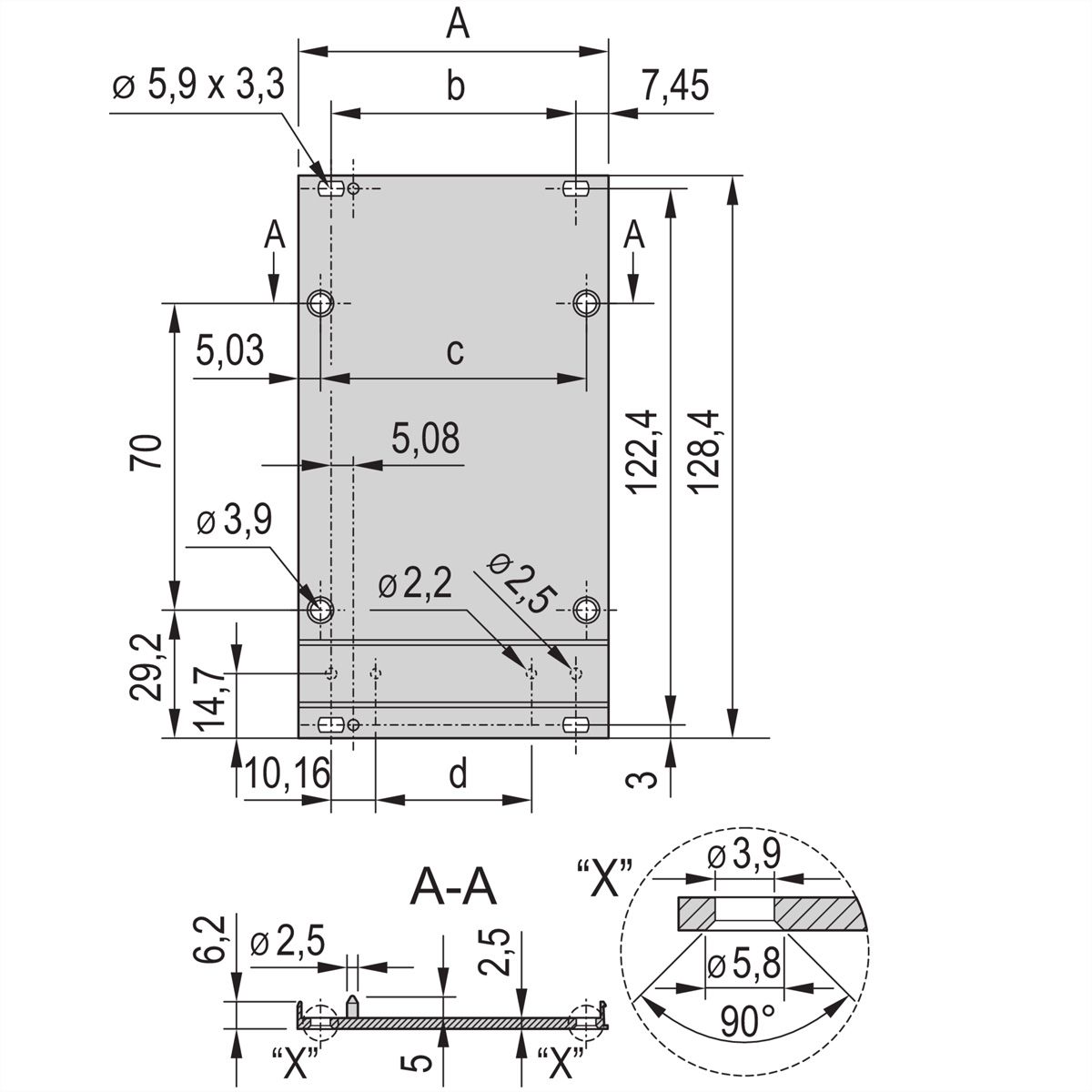 SCHROFF Face avant, cadres, unités enfichables, blindable, 3 U, 12 HP, 2,5 mm, alu, face avant anodisée, face arrière conductrice