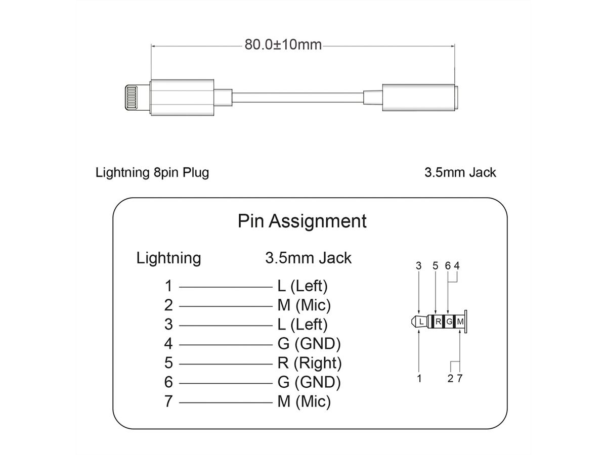 Adaptateur Audio MFI à Jack Femelle 3,5 mm pour iPhone iPad 0,15 m