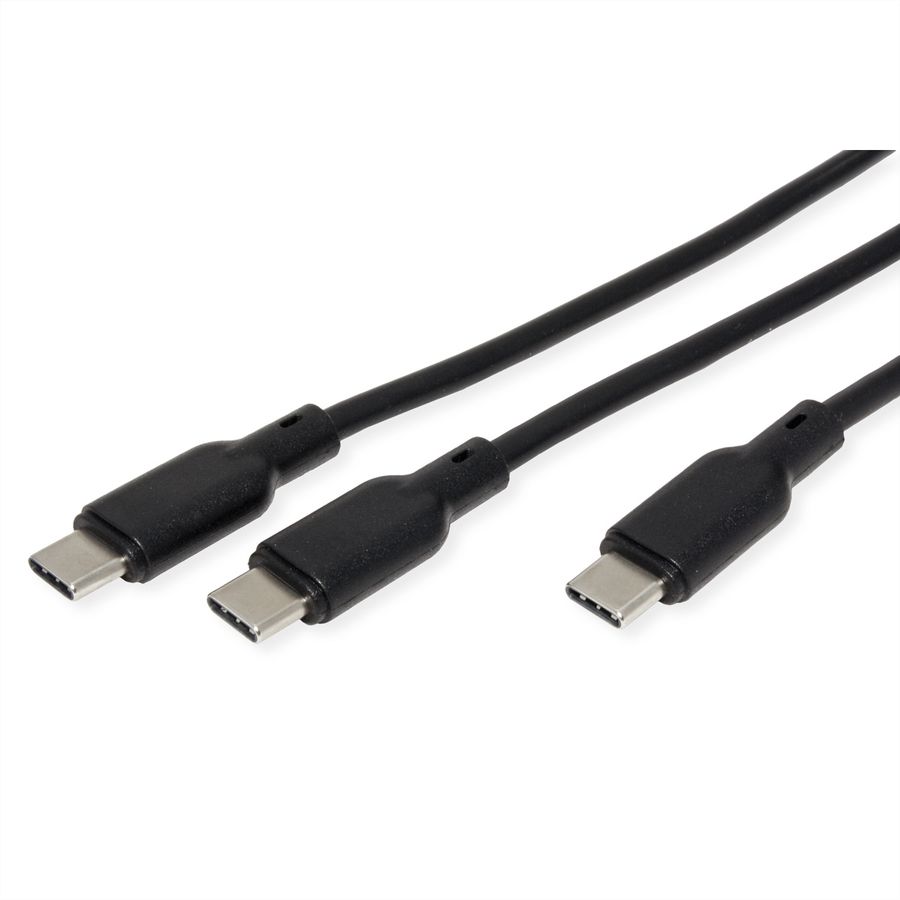 VALUE Câble de chargement USB2.0 en Y, Type C vers 2x C, M/M, max. 100W, noir, 1,8 m