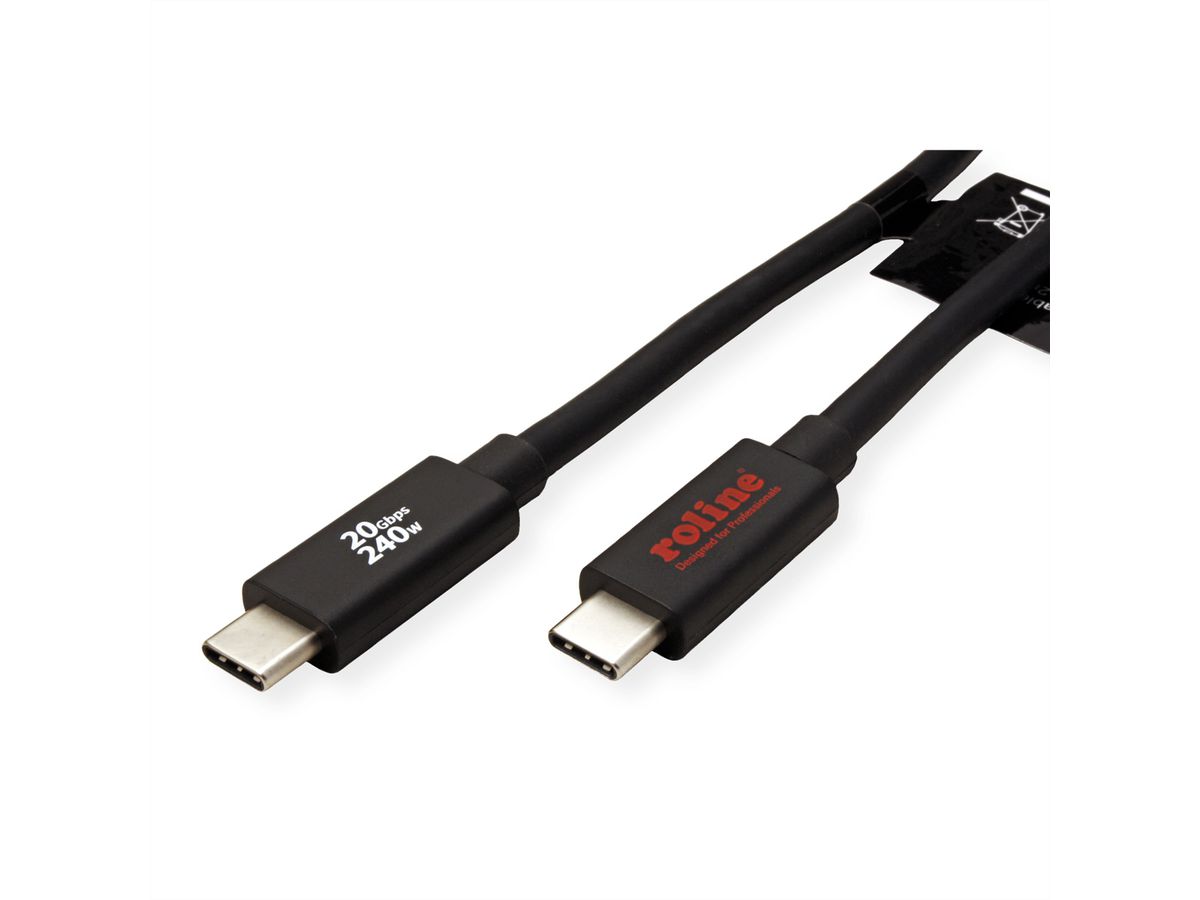ROLINE Câble USB4 Gen2x2, C–C, M/M, 240W, noir, 3 m