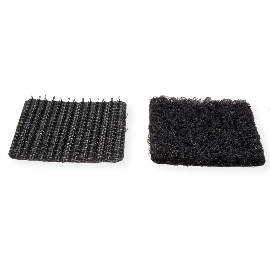 VELCRO® Boutons carrés 25x25mm x 24 noirs, crochets & velours autocollants