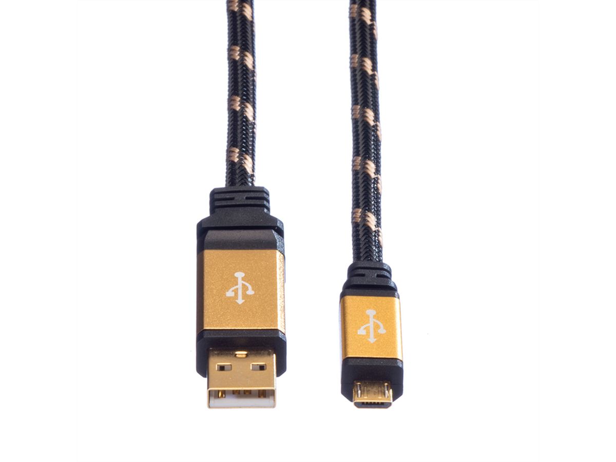 ROLINE GOLD Câble USB 2.0, USB A mâle - Micro USB B mâle, 0,8 m