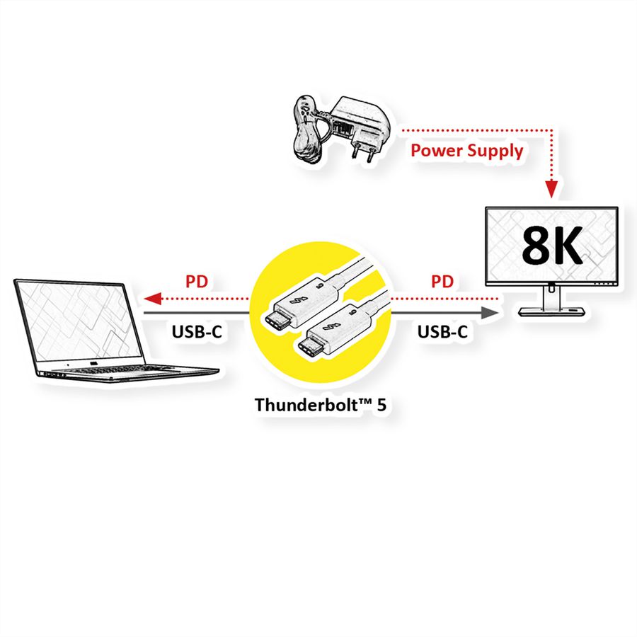 ROLINE Câble Thunderbolt™ 5 USB type C, M/M, 8K UHD-2, 80Gbit/s, 240W, passif, noir, 0,5 m