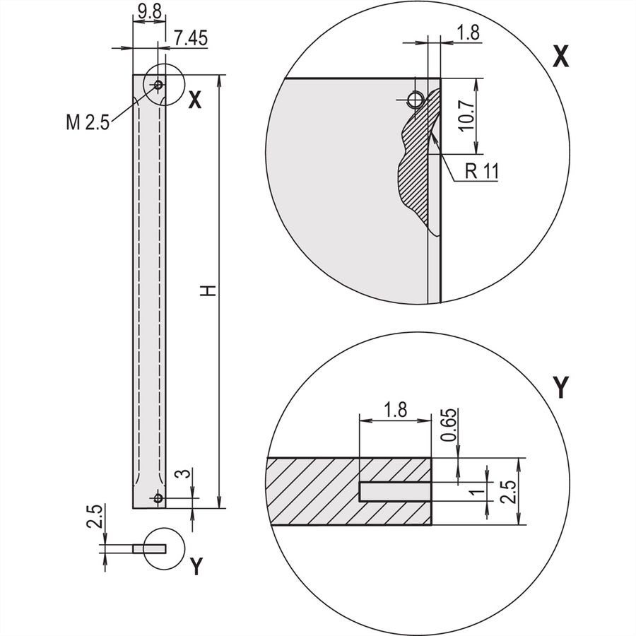 SCHROFF Face avant, Refrofit Shielding, 6 U, 2 HP, 2,5 mm, Al, anodisé, bords non traités