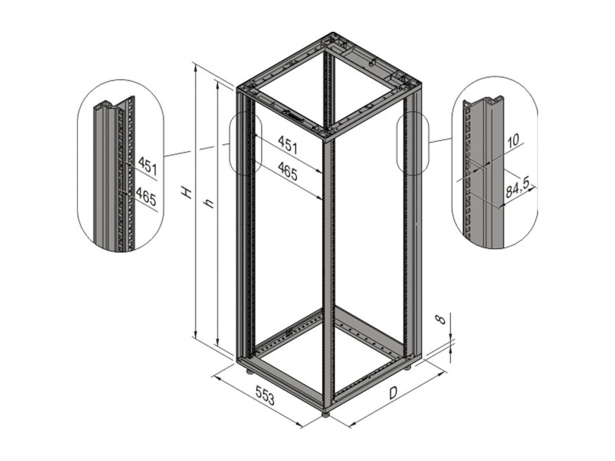 Cadre d'armoire Novastar SCHROFF, Slim-Line, 25 U 553W 600D