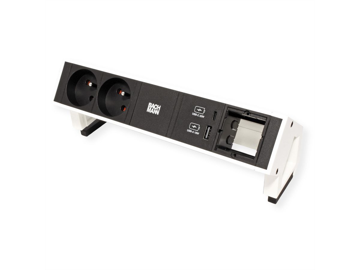 BACHMANN DESK2 2xUTE 1xUSB A/C 22W 1xCM 0,2m GST18 RAL9010