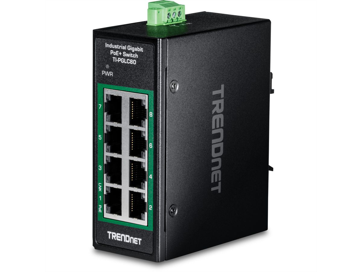 TRENDnet  TI-PGLC80 Mini switch Rail DIN PoE+ Gigabit industriel à 8 ports