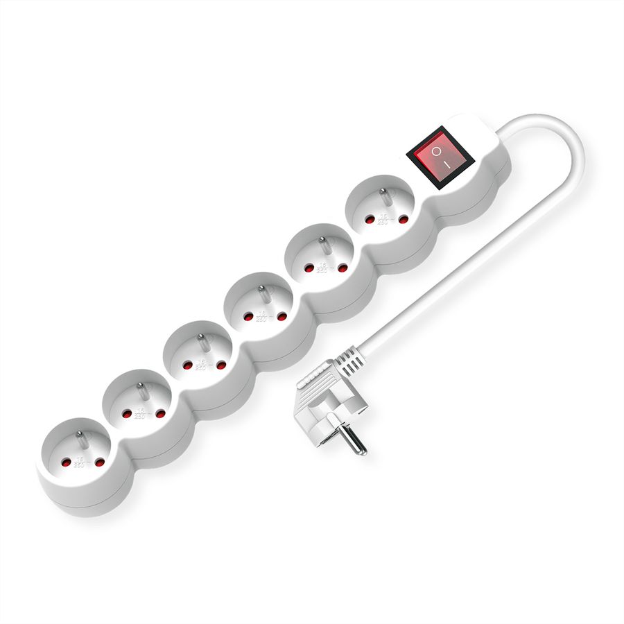 VALUE Prise multiple, 6x UTE avec interrupteur, blanc, 1,5 m
