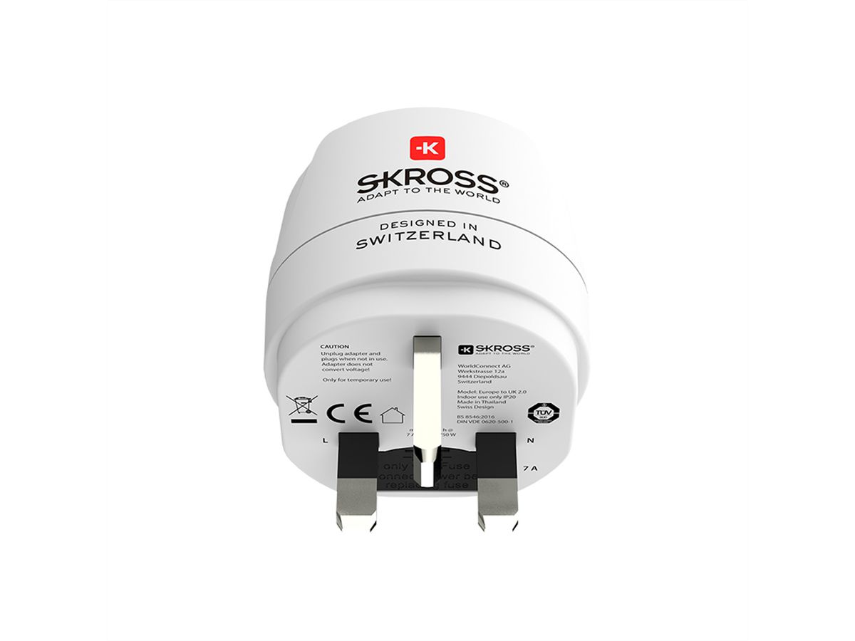 SKROSS Adaptateur de voyage Europe vers Royaume-Uni, pour appareils à 2 et 3 pôles